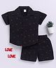 Clt.s Cotton Woven Half Sleeves Hearts Printed Shirt & Coordinating Shorts Set - Black