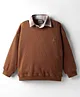 Little Kangaroos Woven Full Sleeves Solid Color Pullover Mock Collar Sweatshirt - Brown