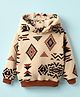 Little Kangaroos Woven Full Sleeves Hooded Fur Sweatshirt with Abstract Print - Off White