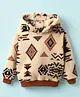 Little Kangaroos Woven Full Sleeves Hooded Fur Sweatshirt with Abstract Print - Off White
