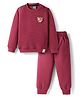 Little Kangaroos Woven Winter Wear Sweatshirt & Lounge Pant Set with Bear Patch Detailing - Red