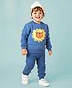 Little Kangaroos Woven Winter Wear Sweatshirt & Lounge Pant Set with Lion Print & Patch Detailing - Royal Blue