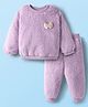 Little Kangaroos Woven Winter Wear Fur Sweatshirt & Lounge Pant Set with Fox Applique - Lilac