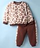 Little Kangaroos Woven Full Sleeves Winter Wear Suit Set with Cheetah Print - Fawn Brown
