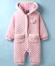 Little Kangaroos Woven Full Sleeves Hooded Winter Romper with Animal Applique - Pink