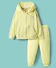 Little Kangaroos Woven Full Sleeves Winter Wear Solid Color Hooded Sweatshirt & Lounge Pant Set - Limegreen