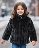 Little Kangaroos Full Sleeves Solid Color Winter Jacket with Fur Detailing - Black