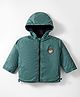 Little Kangaroos Woven Full Sleeves Hooded Padded Jacket with Patch Detailing - Dark Green