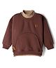 Little Kangaroos Fleece Knit Full Sleeves Sweatshirt With Patch Detailing & Kangaroo Pockets - Brown
