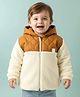 Little Kangaroos Woven Full Sleeves Hooded Winter Jacket With Quilt Design - Off White & Brown