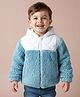 Little Kangaroos Woven Full Sleeves Hooded Winter Jacket With Quilt Design - Blue & White