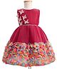 Enfance Sleeveless Butterfly & Floral Applique Detailed Knee Length Tutu Dress - Maroon