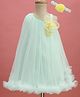 Enfance Sleeveless Butterfly Applique Detailed & Pearls Embellished Knee Length Dress With Headband Set - Sea Green