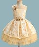Enfance Sleeveless Floral Applique Detailed & Sequins Embellished Knee Length Dress - Gold