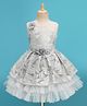Enfance Sleeveless Flower Applique Detailed & Sequins Embellished Knee Length Dress - Grey