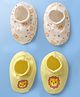 Doodle Poodle Interlock Cotton Knit Animal Printed Booties Set Pack Of 2 - White & Yellow