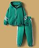 Little Kangaroos Woven Winter Wear Hooded Sweatshirt & Lounge Pant Set with Text Print - Green