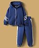 Little Kangaroos Woven Winter Wear Hooded Sweatshirt & Lounge Pant Set with Text Print - Blue