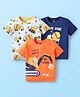 Doodle Poodle 100% Cotton Knit Half Sleeves T-Shirts with Vehicle Print Pack of 3 - Navy Blue Orange & White