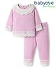 Babyoye 100% Cotton Knit Full Raglan Sleeves Sweater Set with Lace Detailing - Pink