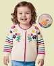 Babyoye 100% Cotton Knitted Full Raglan Sleeves Front Open Sweater With Floral Embroidery - Off White