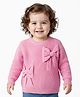 Babyoye 100% Cotton Knitted Full Sleeves Pullover Sweater With Bow Applique - Pink