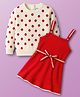 Babyoye 100% Cotton Knit Woollen Dress with Full Sleeves Strawberry Designed Inner Sweater - Red & White