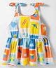 Kookie Kids Cotton Woven Sleeveless Peplum Top with Bow Applique & Beach Theme Print - Multicolor
