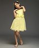 KIDSDEW Net Woven Sleeveless Floral Applique Detailed Dress - Yellow