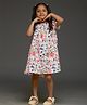 KIDSDEW Satin Woven Half Sleeves Floral Printed Dress - White