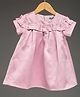 KIDSDEW Satin Woven Half Sleeves Ruffles Detailed Dress - Pink
