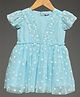 KIDSDEW Net Woven Frill Sleeves Stars Printed Dress - Blue