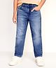 Arias Cotton Elastane Full Length Straight Fit Washed Denim Jeans - Blue