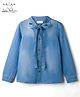 Arias Cotton Woven Full Sleeves Denim Washed Shirt with Bow Tie Up - Blue