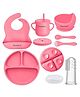Tony Stark 6 Pcs Silicone Baby Feeding Set, BPA Free & Microwave Safe Dinner Tableware Kit - Feeding Bowl, Suction Plate, Cup, Spoon, Fork & Bib for Kids, Toddler (Pink)