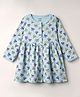 CUCUMBER Interlock Knit Full Sleeves Bow Printed Frock - Light Blue