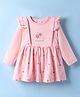 CUCUMBER Interlock Knit Full Sleeves Frock with Frills & Tropical Theme Patch - Pink