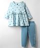 CUCUMBER Interlock Knit Full Sleeves Frocks with Legging With Ballerina Print - Light Blue