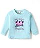 CUCUMBER Sinker Knit Full Sleeves T-Shirt With You are A Queen Text Print - Light Blue
