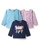 Babyhug 100% Cotton Knit Full Sleeves T-Shirts with Hearts & Floral Print Pack of 3 - Pink Light & Navy Blue