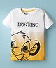 Babyhug Disney Single Jersey Knit Half Sleeves T-Shirt with Lion King Graphic and Ombre Effect - White & Yellow