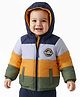 Babyoye Woven Full Raglan Sleeves Hooded Padded Jacket With Planet Patch - Multicolor
