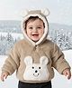 Babyoye Woven Full Sleeves Hooded Winter Jacket With Animal Embroidery & Kangaroo Pockets - Brown