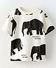 Googo Gaaga Cotton Knit Half Sleeves Elephants Printed Tee - White & Black