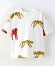Googo Gaaga Cotton Knit Half Sleeves Baby Animals Printed Tee - Cream
