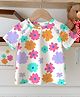 Googo Gaaga Cotton Knit Half Sleeves Floral Printed Tee - White