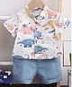 Googo Gaaga Cotton Knit Half Sleeves Dinosaurs Printed Mandarin Collar Shirt & Shorts Set - Pink