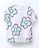 Googo Gaaga Cotton Knit Half Sleeves Floral Printed Tee - White