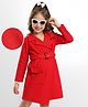 Hola Bonita Knit Full Sleeves Solid Textured Fabric Dress With Belt - Red