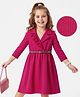 Hola Bonita Knit Full Sleeves Solid Textured Frock with Collar with Belt - Dark Pink
